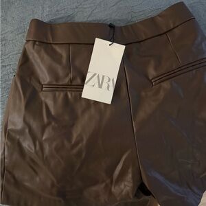 Zara Dark Brown Faux Leather Shorts